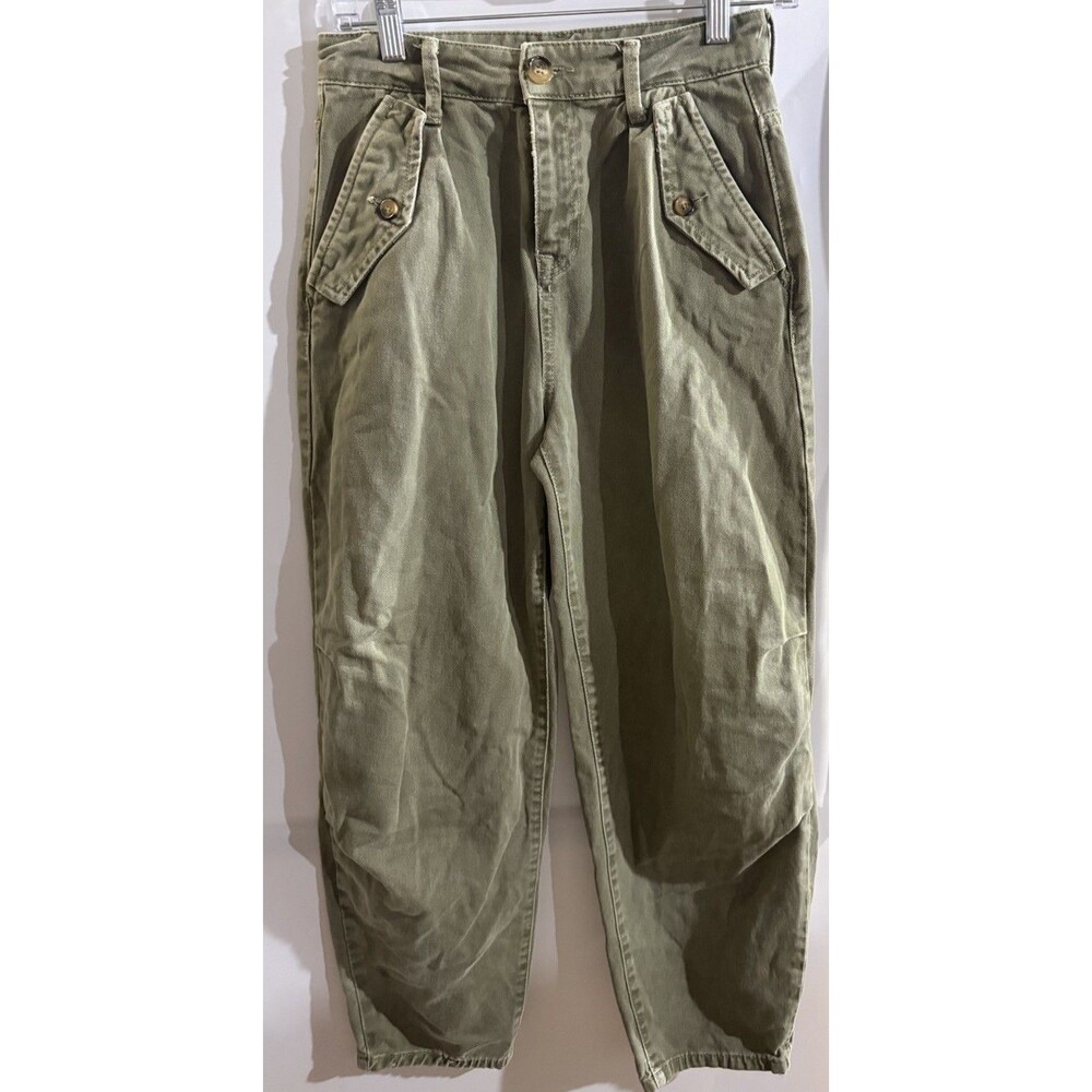 We The People Women’s Green Solid Cotton Twill Cargo Pants Pockets, 26